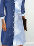 Lässig Gestreift Schnalle Weit Kleid