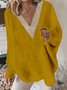 Unifarben Weit V-Ausschnitt Lässig Sweatshirt