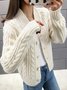 Lässig Unifarben Langarm Schnalle Strickjacke