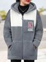 Farbblock Langarm Vlies Stoff Lässig Kapuze Teddy Jacke