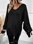 Weit Unifarben Acryl Lässig Glockenärmel Pullover