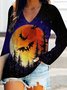 Halloween V-Ausschnitt Weit Lässig T-Shirt