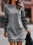 Rundhals Unifarben Weit Lässig Sweatshirt Kleid mit Nein