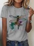 Lässig Rundhals Baumwolle Libelle T-Shirt