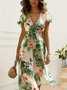 Rüschenärmel Elegant Geblümt Regelmäßige Passform Kleid