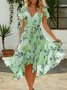Geblümt Urlaub Regelmäßige Passform Chiffon Kleid mit Gürtel