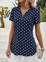 Damen Kurzarm Bluse Sommer Petrol Blau Polka Dots Reißverschluss V-Ausschnitt Ausgehen Oberteile