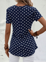 Damen Kurzarm Bluse Sommer Petrol Blau Polka Dots Reißverschluss V-Ausschnitt Ausgehen Oberteile