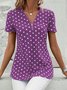 Damen Kurzarm Bluse Sommer Petrol Blau Polka Dots Reißverschluss V-Ausschnitt Ausgehen Oberteile