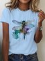 Lässig Rundhals Baumwolle Libelle T-Shirt