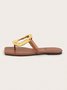 Ausgehöhlt Metall Dekor Quadratisch Zehentrenner-Sandalen