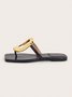 Ausgehöhlt Metall Dekor Quadratisch Zehentrenner-Sandalen