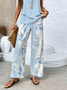 Damen Blätter Täglich Ausgehen Zweiteiliges Set Lässig Sommer Bluse mit Hose Matching Set