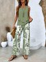 Damen Blätter Täglich Ausgehen Zweiteiliges Set Lässig Sommer Bluse mit Hose Matching Set