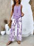 Damen Blätter Täglich Ausgehen Zweiteiliges Set Lässig Sommer Bluse mit Hose Matching Set