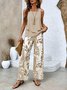 Damen Blätter Täglich Ausgehen Zweiteiliges Set Lässig Sommer Bluse mit Hose Matching Set