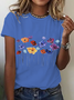Geblümt Baumwolle Rundhals Lässig T-Shirt