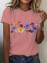 Geblümt Baumwolle Rundhals Lässig T-Shirt