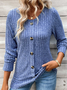 Damen Langarm T-Shirt Frühling/Herbst Blau Unifarben Schnalle Rundhals Täglich Ausgehen Lässig Oberteile