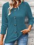Damen Langarm T-Shirt Frühling/Herbst Blau Unifarben Schnalle Rundhals Täglich Ausgehen Lässig Oberteile
