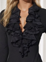 Langarm Retro Blusen mit V-Ausschnitt 