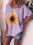 Weit Lässig Sonnenblume Print Kurzarm Rundhals T-Shirt