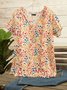 V-Ausschnitt Kurzarm Bluse mit Blumenmuster