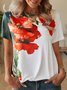 Geblümt Rundhals Lässig Kurzarm T-Shirt