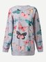Retro Schmetterling Print Langarm Rundhals Große Größen Lässig Sweatshirts
