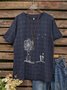 Marineblau Print Baumwolle T-Shirt