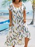 Große Größen Print Lässig Karree-Ausschnitt Kurzarm Kleid