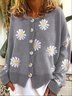 Langarm Baumwollgemisch Normal Geblümt Pullover