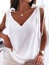 Schulterfrei V-Ausschnitt Baumwollgemisch Shirts & Blusen&Shirts