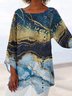 Retro Textur Geometrischer Print Blusen mit Rundhals