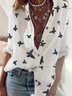 Weiß Lässig Schmetterling Print Langarm Normal Shirts & Blusen&Shirts