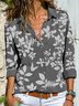 Retro Langarm Blumenmuster Geknöpft Große Größen Lässig Shirts Blusen&Shirts
