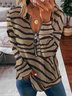 Retro Zebra Print Langarm Reißverschluss V-Ausschnitt Große Größen Lässig Sweatshirts