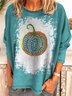 Retro Kürbis Geometrisch Print Rundhals Langarm Große Größen Lässig Blusen&Shirts