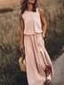 Pink Sommerkleider Urlaub Baumwollgemisch Böhmisch Rundhals Kleider