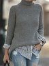 Retro Unifarben Langarm Große Größen Lässig Pullover