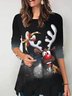 Weihnachten Lässig Langarm Rundhals Print Bluse