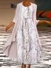 Geblümt Lässig Kurzarm Gewebe Kleid Mit Mantel