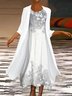Baumwollgemisch Lässig Geblümt Kurzarm Stricken Kleid