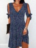 Lässig V-Ausschnitt Polka Dots Kurzarm Gewebe Kleid