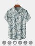 Herren Blätter Print Feuchtigkeit Wicking Stoff Fashion Hawaiische Revers Tasche Kurzarm Bluse