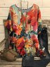 Lässig Rundhals Weit Geblümt Kurzarm Blusen & Shirts