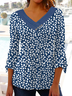 Damen Lässig Geblümt Herbst Mikroelastizität Weit Jersey Asymmetrisch 3/4 Ärmel Regelmäßig Größe Blusen & Shirts