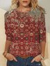 Lässig Abstrakt Herbst Mikroelastizität Langarm Rundhals Regelmäßig H-Linie Regelmäßig Größe T-Shirt für Damen