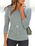 Lässig Unifarben Herbst Mikroelastizität Jersey Standard 3/4 Ärmel Regelmäßig Regelmäßig Größe T-Shirt für Damen