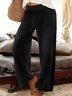 Damen Lässig Unifarben Herbst Leicht Weit Mittlere Taille Standard Glatt Hose H-Linie Freizeithose